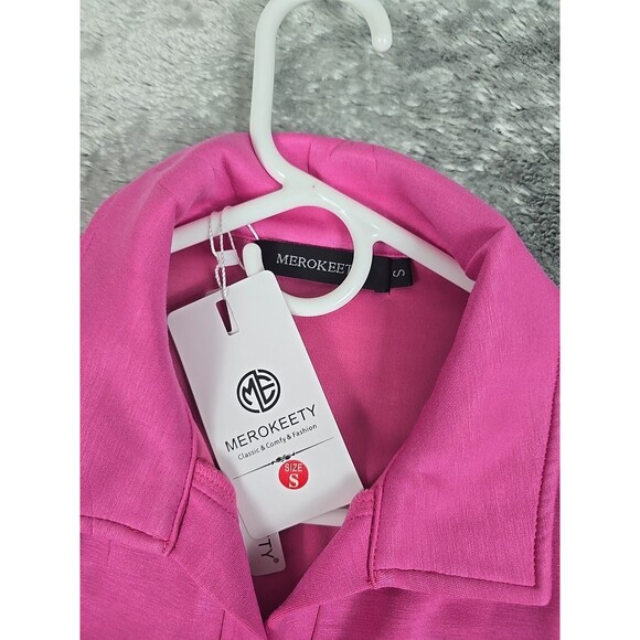 Womens V-Neck Sweatshirt Small Pink Casual Long Sleeve Pullover Top - Picture 4 of 4